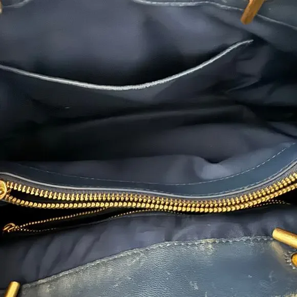 TORY BURCH Navy Blue Fleming Triple Compartment Leather Tote - Picture 13 of 15